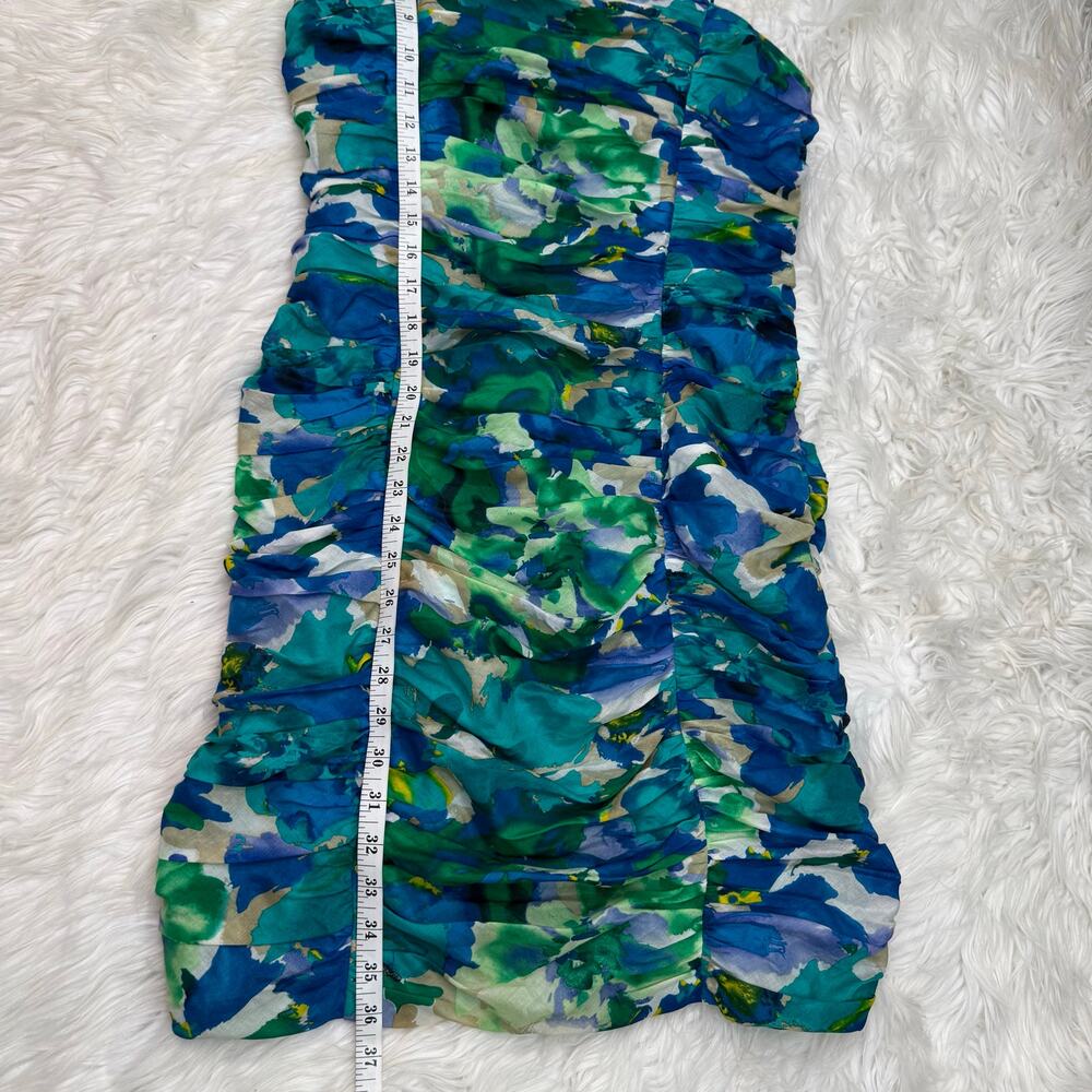 Calvin Klein Women's Spaghetti Strap Ruched‎ Cocktail Dress Size 12 Blue Floral - Picture 3 of 16